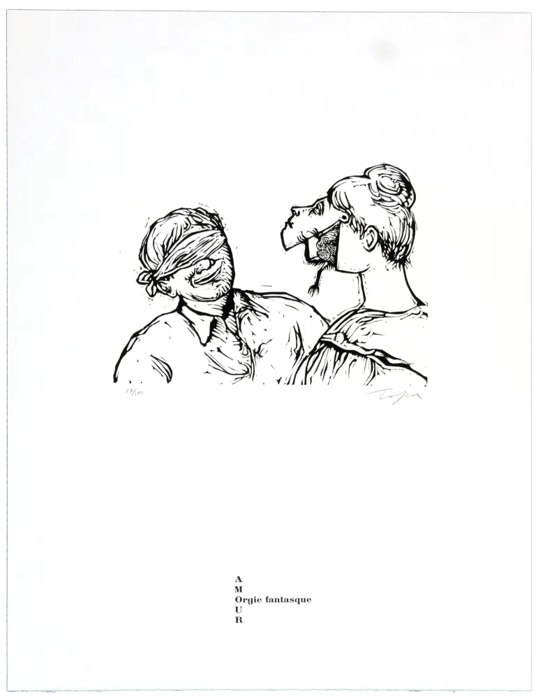 Litografia Topor - Orgie fantasque 