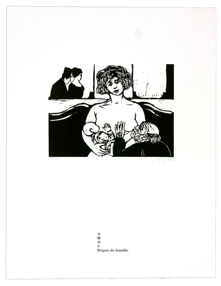 Linogravura Topor - Repas de famille