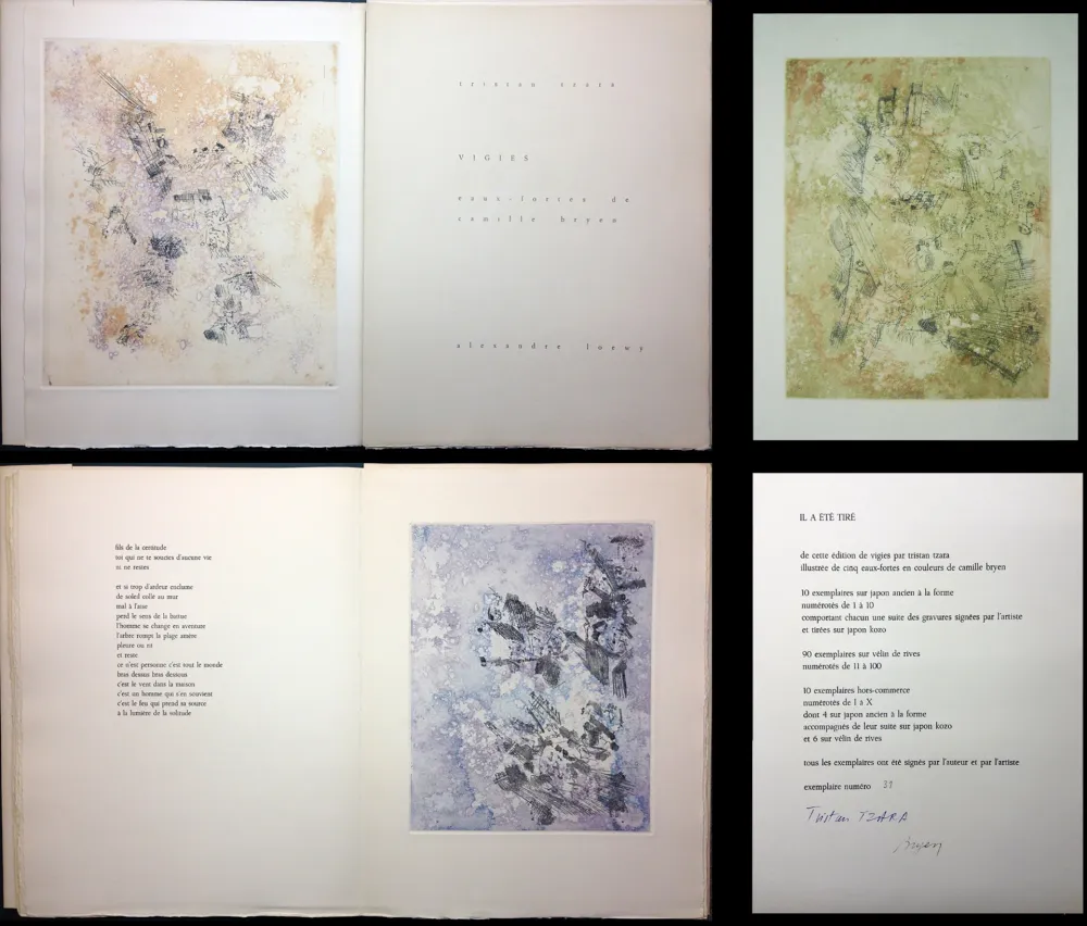 Livro Ilustrado Tzara - VIGIES. 5 eaux-fortes de Camille Bryen (1962).