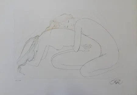 Gravura Valadie - Les amantes blotties l'une contre l'autre