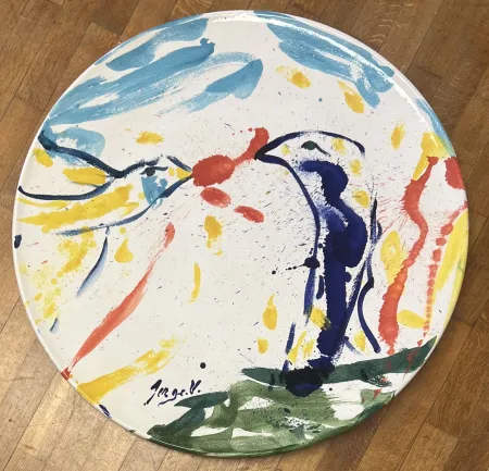 Cerâmica Vandercam - Grand plat en terre cuite vernissée Les oiseaux 84 cm San Giorgio Albisola