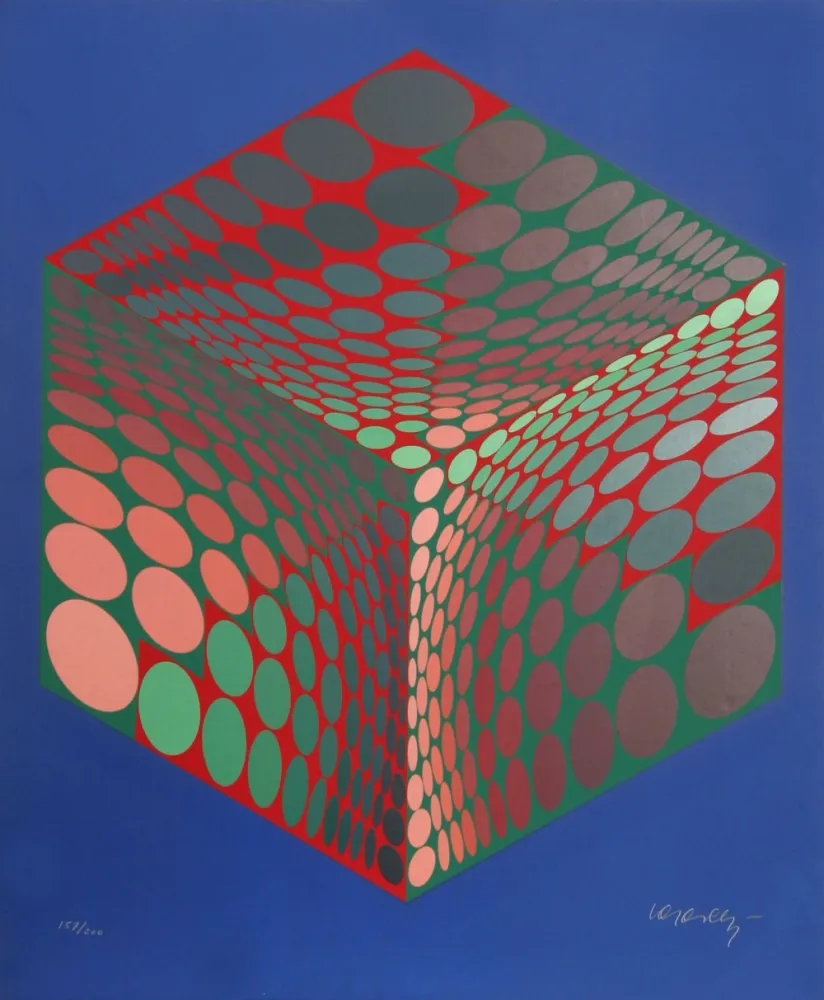 Serigrafia Vasarely - Parmenide (Red, Green, & Blue)
