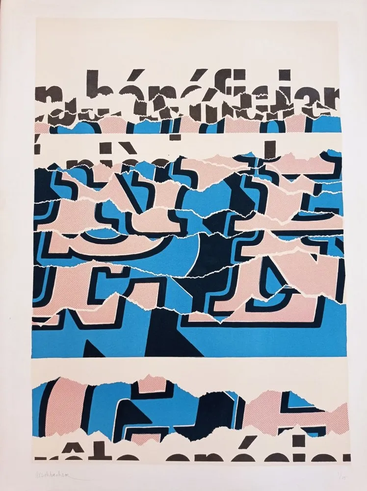 Litografia Aeschbacher - Arthur Aeschbacher - Composition, cca 1970, Lithograph on Arches paper, handsigned!