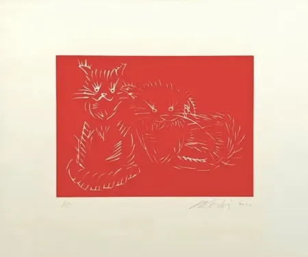 Serigrafia Ai - Cats, red