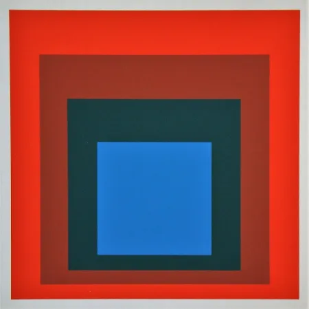 Serigrafia Albers - Blue+darkgreen with 2 reds, 1955