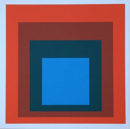 Serigrafia Albers - Homage to the Square - blue+darkgreen with 2 reds, 1955