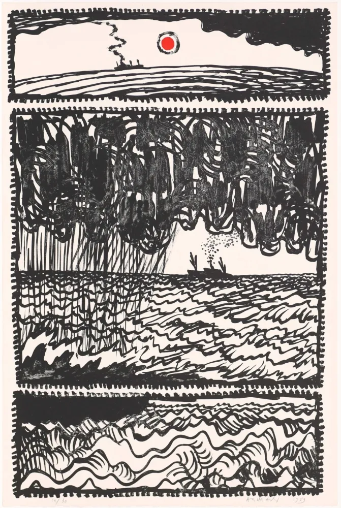 Litografia Alechinsky - Le volturno I au point rouge