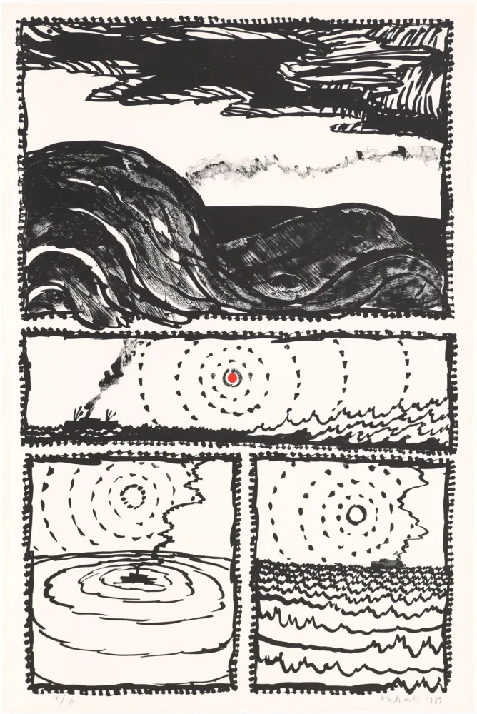 Litografia Alechinsky - Le volturno III plus un point rouge