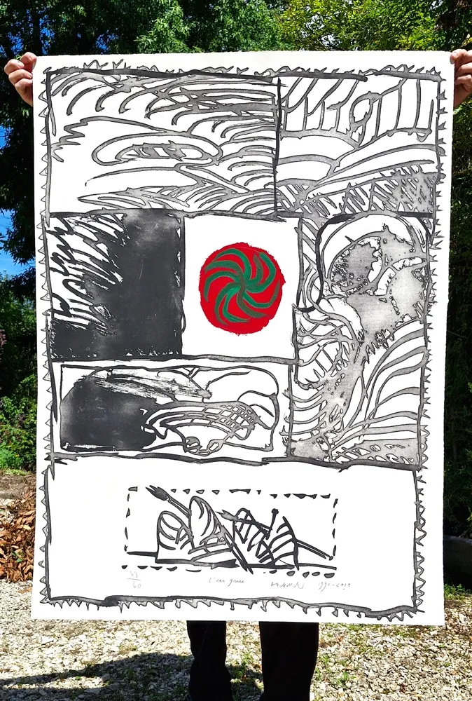 Água-Forte E Água-Tinta Alechinsky - L'EAU GRISE 48 / Gravure rehaussée (133 x 98 cm)