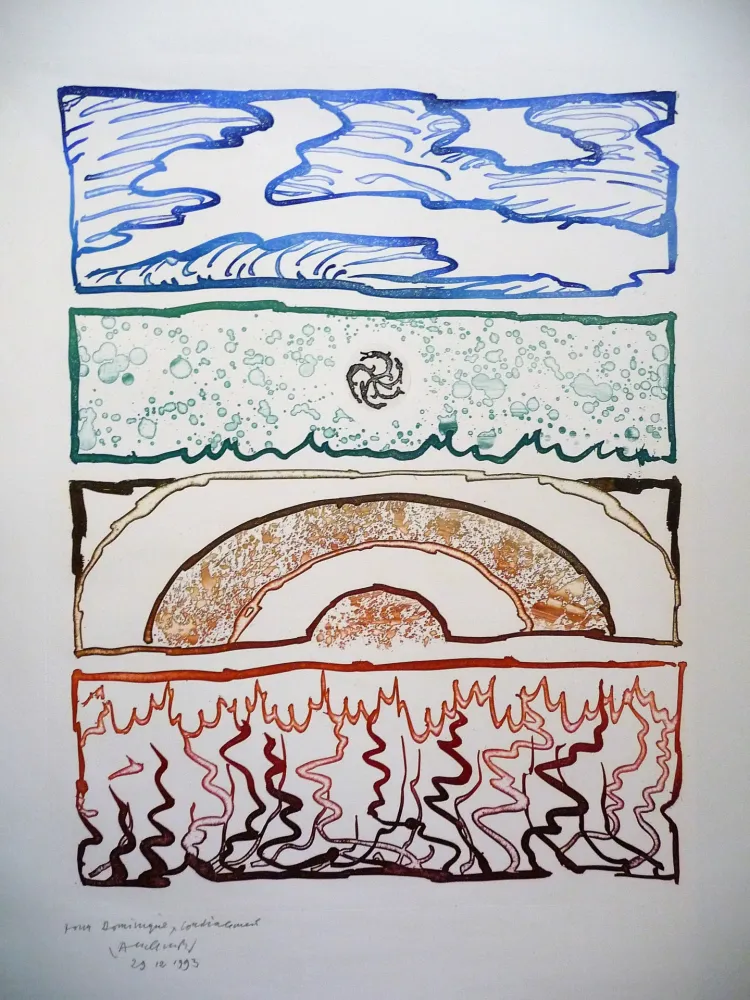 Litografia Alechinsky - Les quatre élements 