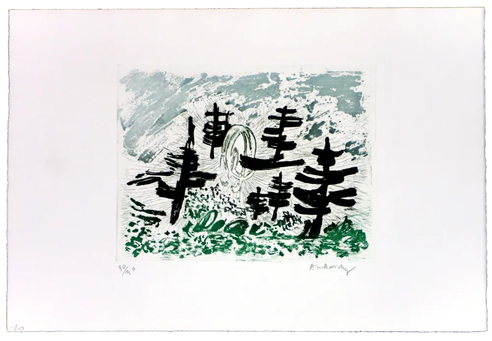 Linogravura Alechinsky - Poignée d'arbres