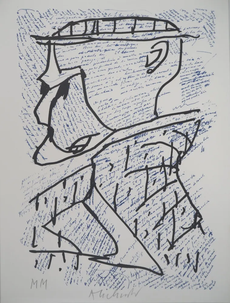 Litografia Alechinsky - Portrait surréaliste avec Marcel Moreau