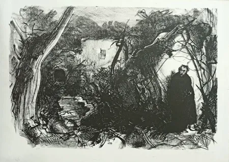 Litografia Annigoni - VIANDANTE CON MANTELLO