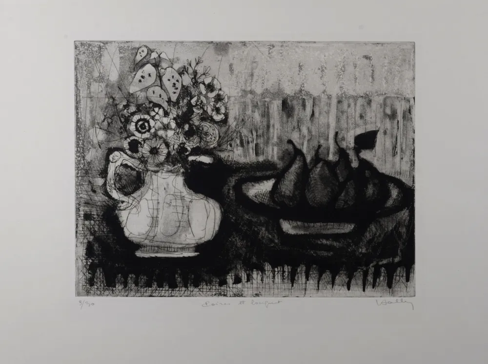 Gravura Anonyme - Poires et bouquet, c.1960