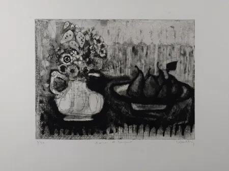 Gravura Anonyme - Poires et bouquet, c.1960