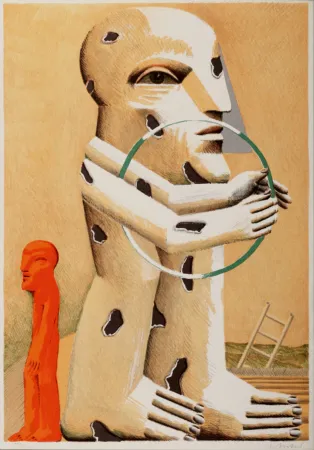 Litografia Antes - Figure tachetée avec cerceau, 1982 - Hand-signed!