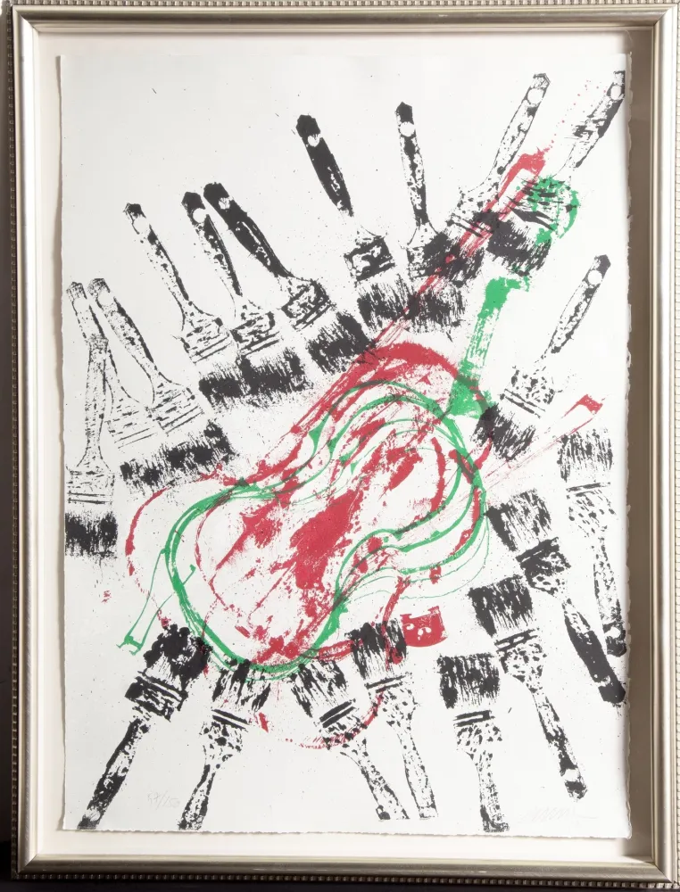 Serigrafia Arman - Empreinted De Violins Et Pinceaux