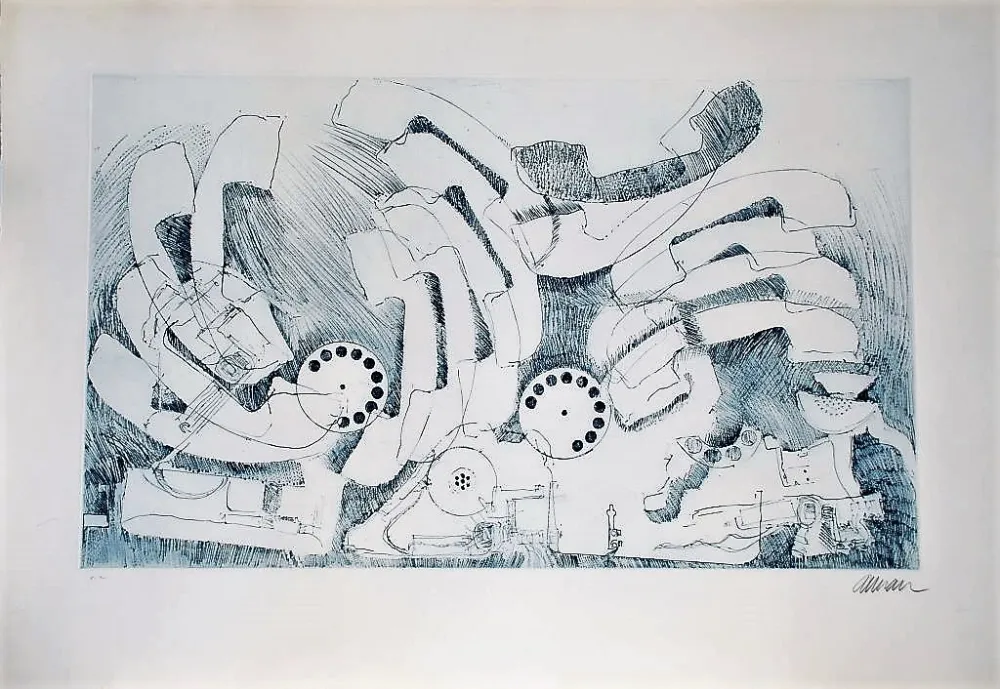 Litografia Arman - Les téléphones