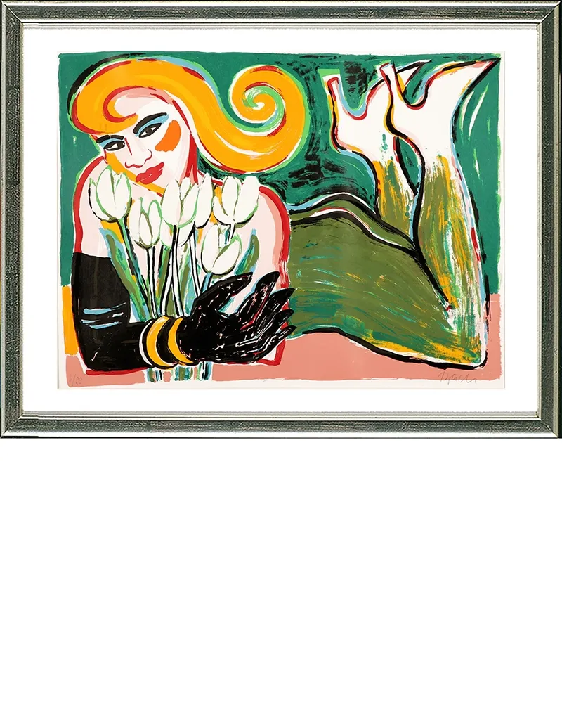Serigrafia Bach - Liegende mit Tulpen, 2006