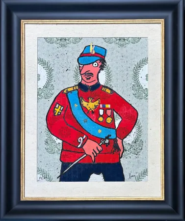 Gravura Baj - Enrico Baj (1924–2003) - Décoré - Colour etching and collage on brocade - 1972