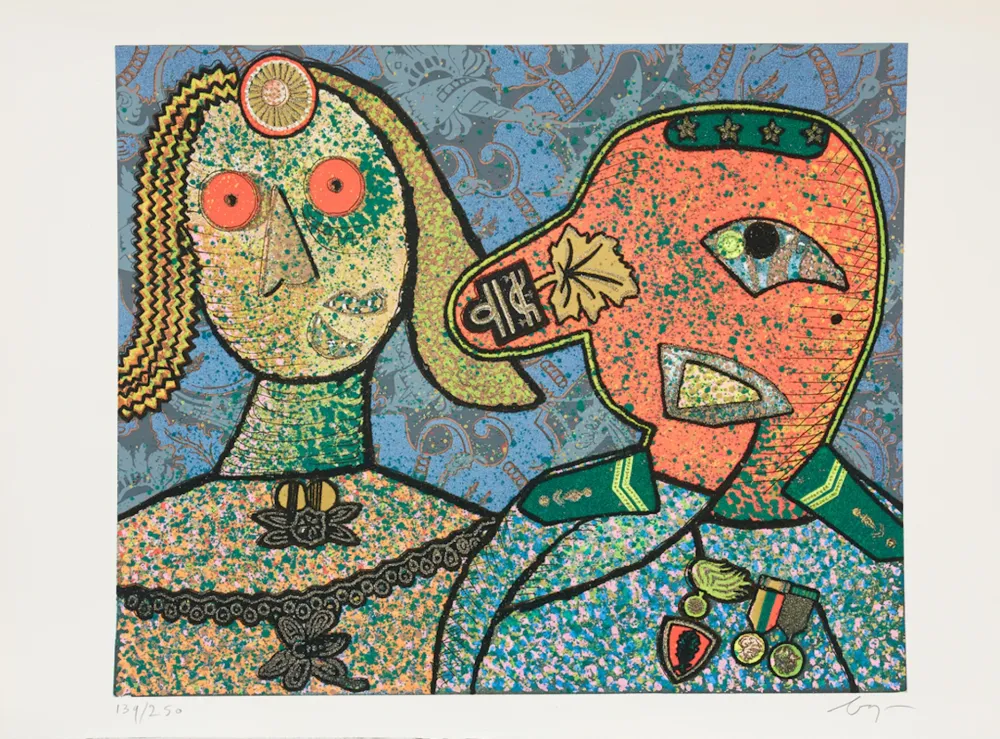 Gravura Baj - Enrico baj (1924–2003) – Il Generale Amin Dada e una delle sue mogli-Mixed media