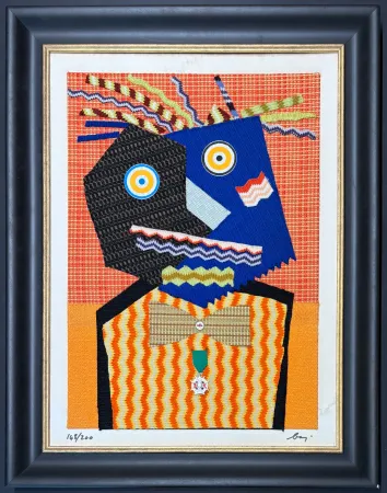 Múltiplo Baj - Enrico Baj (1924–2003) – MISTER DUPONT DE NEMOURS – Fabrics and collage on board – 1969