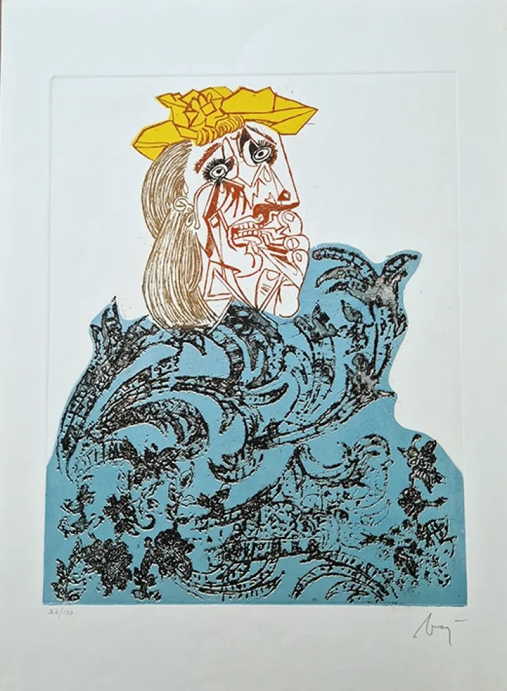 Água-Forte Baj - Femme en fleurs