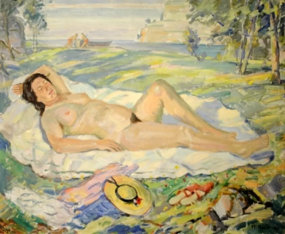 Sem Técnica Bandi - (Liegender Akt in südlicher Landschaft)