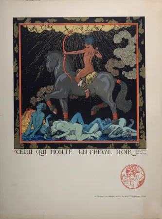 Litografia Barbier - Celui qui monte un cheval noir, 1916