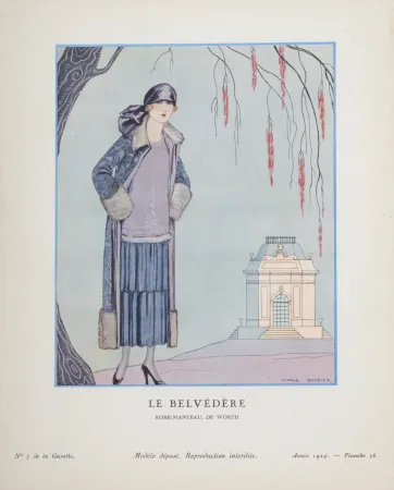 Estêncil Barbier - Le Belvédère, Robe-manteau de Worth, 1924