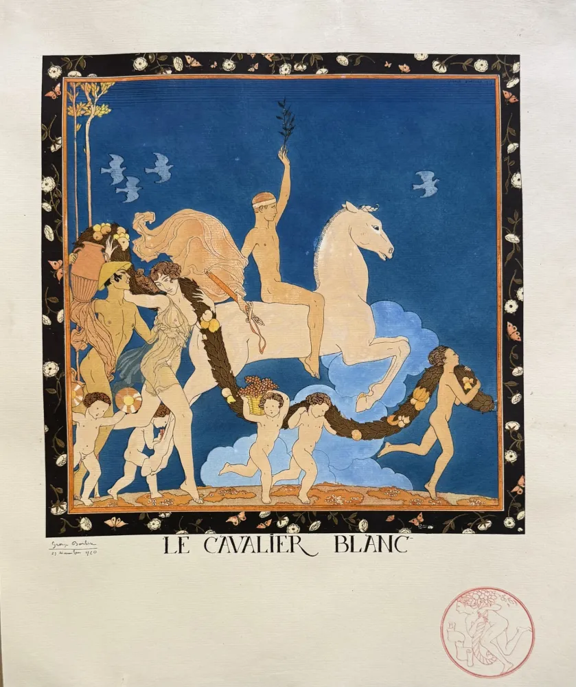 Litografia Barbier - Le Cavalier Blanc, Signée a la main