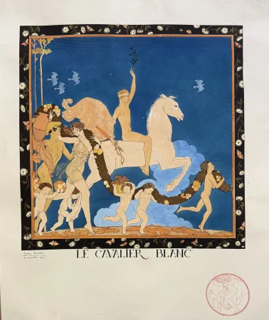 Litografia Barbier - Le Cavalier Blanc, Signée a la main