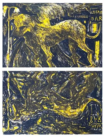 Litografia Barcelo - Chien sous la pluie