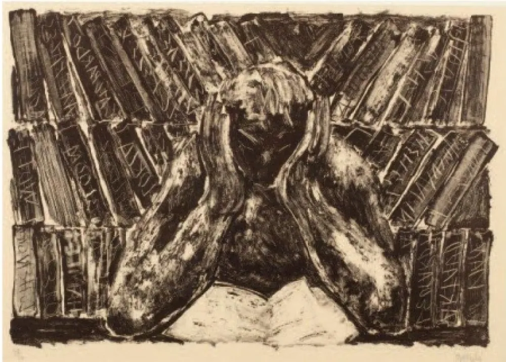Litografia Barcelo - Untitled (Reading in a Library)