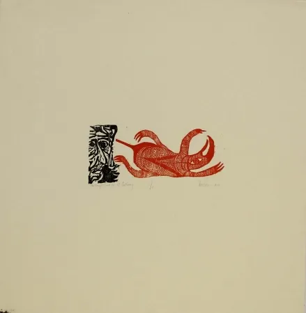 Xilogravura Baskin - The Temptation of St. Anthony / St. Anthony with the Red Monster