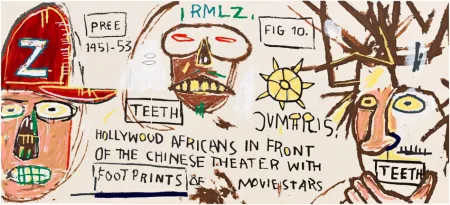 Serigrafia Basquiat - HOLLYWOOD AFRICANS IN FRONT OF THE CHINESE THEATER WITH FOOTPRINTS OF MOVIE STARS
