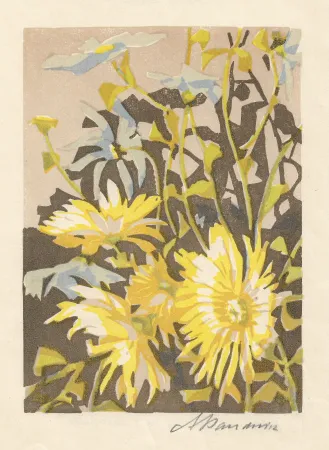 Xilogravura Baudnik - Chrysanthemen