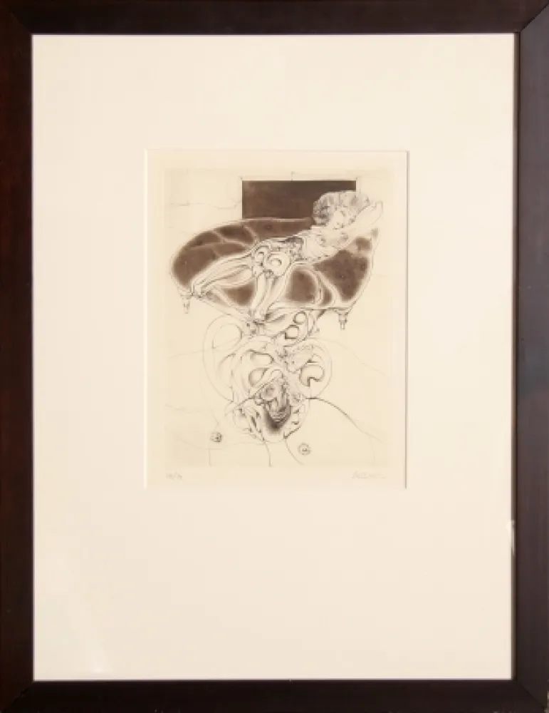 Gravura Bellmer - La petite fille sur canape noir