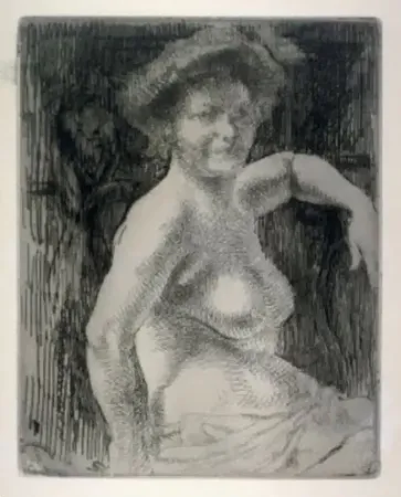 Gravura Besnard - Femme blonde à sa toilette