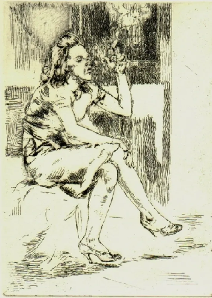 Água-Forte Bishop - Girl Blowing Smoke Rings