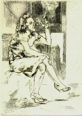 Água-Forte Bishop - Girl Blowing Smoke Rings