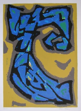 Litografia Blass - Composition blau auf ocker