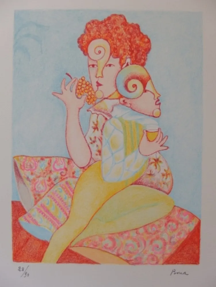 Litografia Bona - Mangeuse de raisin, buveur de vin