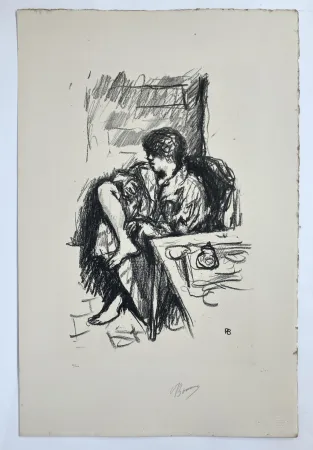 Litografia Bonnard - Femme assise faisant sa toilette. 1925.