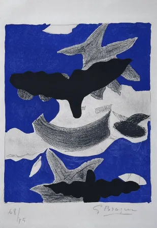 Litografia Braque - Deux oiseaux avec nuages 