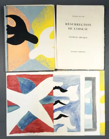 Livro Ilustrado Braque - F. Elgar. RÉSURRECTION DE L'OISEAU. 4 lithographies en couleurs de Braque avec suite sur Japon Nacré (1958)