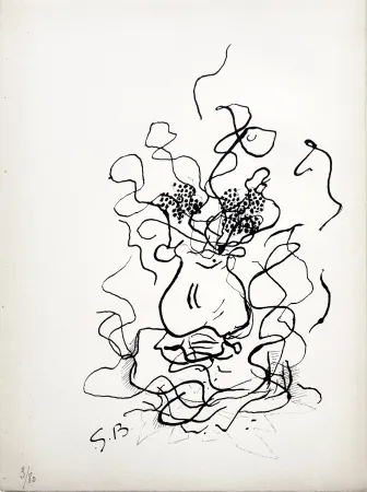 Litografia Braque - VASE ET FLEURS - Bouquet de fleurs (1952)
