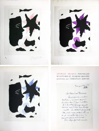 Livro Ilustrado Braque - Zervos : BRAQUE. Nouvelles sculptures et plaques gravées. L'exemplaire de l'éditeur avec 3 GRAVURES (1960).