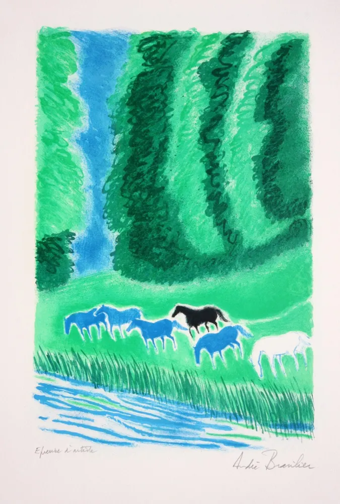 Litografia Brasilier - Chevaux au Bord de l'Eau