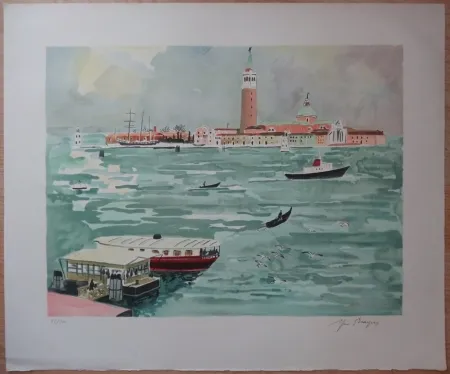 Litografia Brayer - Venise vue de la mer